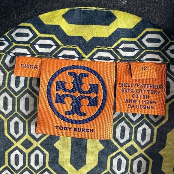Tory Burch Womens 12 Geometric Print Button Up Shirt Long Sleeve Blouse Top - Picture 5 of 12